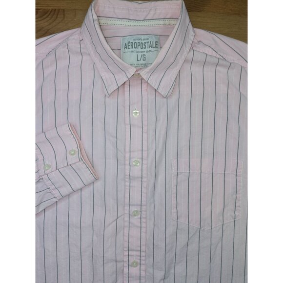 Aeropostale Mens Pink & White Striped Dress Shirt Large - Picture 4 of 6
